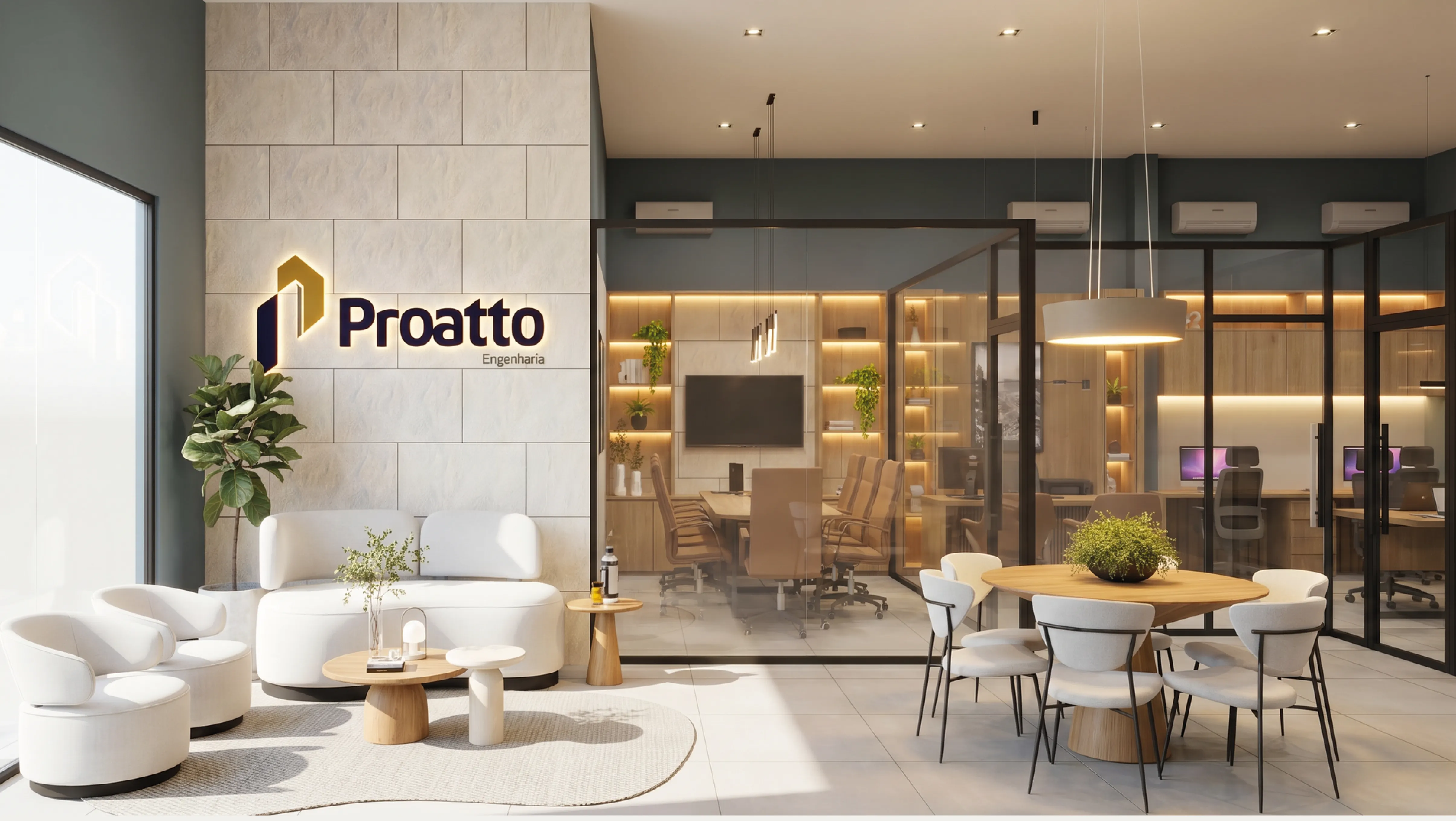 Recepção do escritório Proatto Engenharia em Sinop/MT